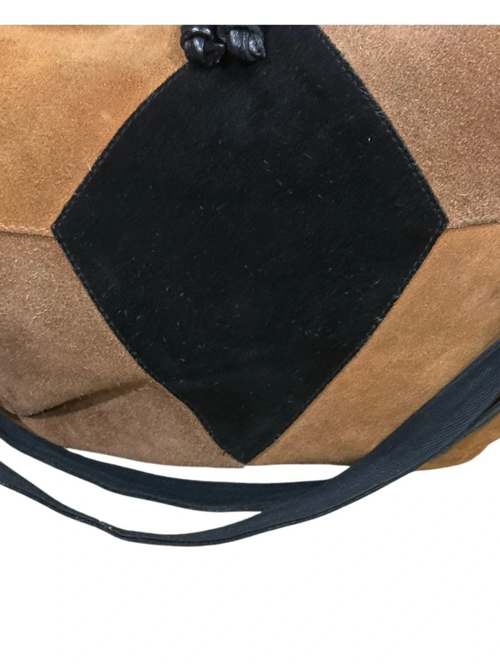 Free People Suede Patchwork Drawstring Hobo Bag Tan Black Boho